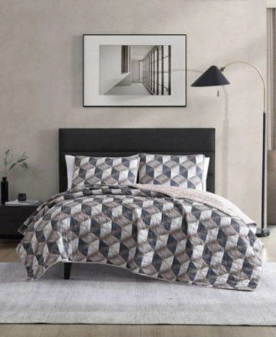 Kenneth Cole New York Gridwork Reversible Quilt Set In Tan