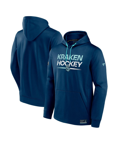 Shop Fanatics Men's  Deep Sea Blue Seattle Kraken Authentic Pro Pullover Hoodie