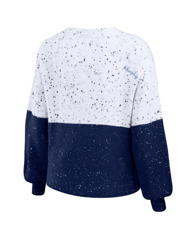 Wear By Erin Andrews Women's  White, Navy Memphis Grizzlies Color-block Pullover Sweater In White,navy
