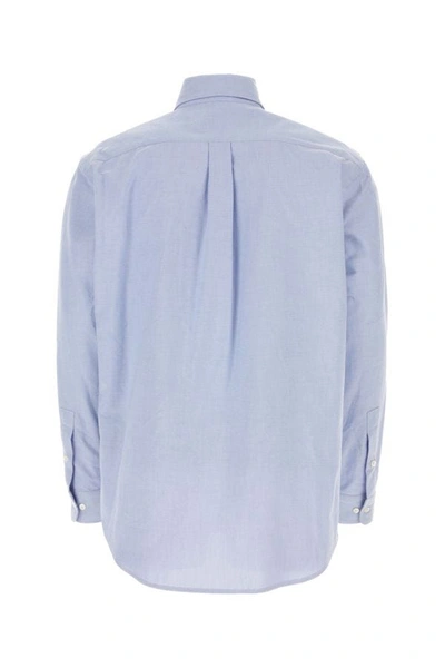Shop Palm Angels Man Powder Blue Oxford Shirt