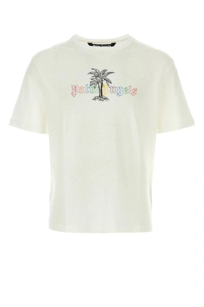 Shop Palm Angels Man White Cotton T-shirt
