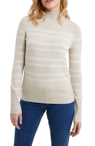 Shop French Connection Babysoft Stripe Funnel Neck Sweater In Lt Oatml M