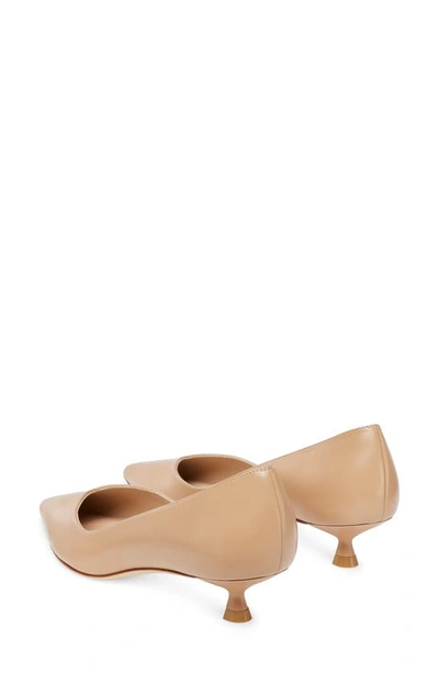 Shop Stuart Weitzman Eva Kitten Heel Pointed Toe Pump In Adobe Leather