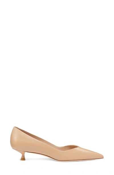 Shop Stuart Weitzman Eva Kitten Heel Pointed Toe Pump In Adobe Leather