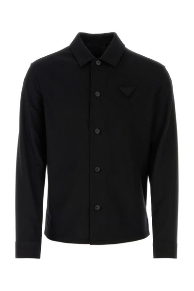 Shop Prada Man Black Cashmere And Wool Shirt