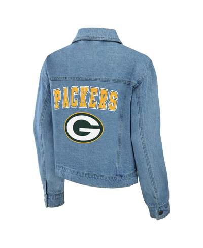 Wear By Erin Andrews Green Bay Packers Full-snap Denim Jacket In Blue