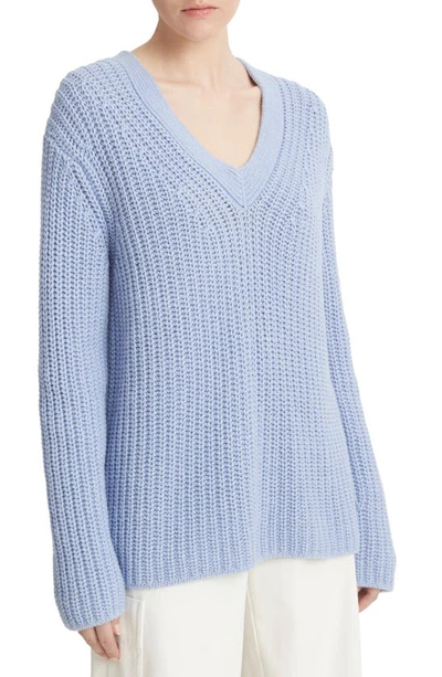 Shop Vince Shaker Stitch V-neck Sweater In Heather Sky Graphite