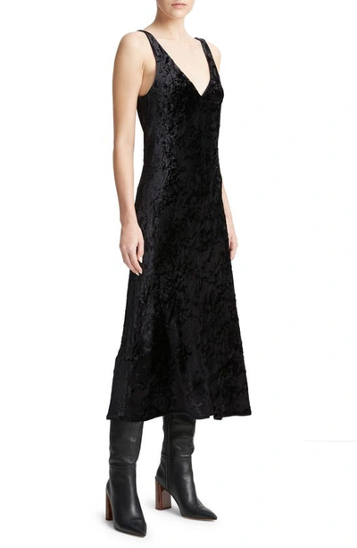 Shop Vince Textured Velvet Midi Dress In Black
