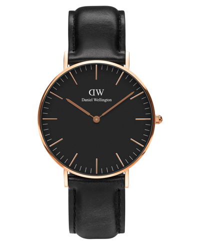 Daniel Wellington Unisex Classic Sheffield Black Leather Watch 36mm In Black