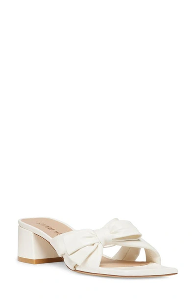 Stuart Weitzman Sofia Lambskin Bow Mule Sandals In Cream Leather