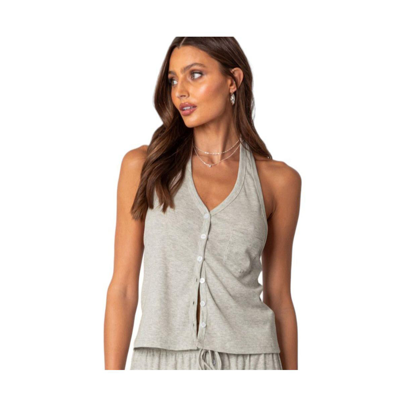 Shop Edikted Women's Rosanna Waffle Pajama Top In Gray-melange