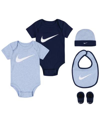 Shop Nike Baby Boys Or Girls Neutral Swoosh Bodysuit Gift Box Set, 5-piece In Midnight Navy
