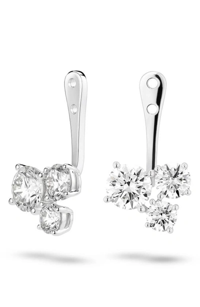 Lightbox Round Lab-created Diamond Cluster Ear Jackets In 14k White Gold