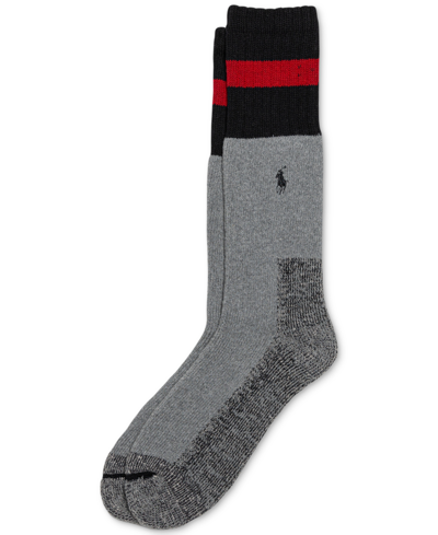 Shop Polo Ralph Lauren Men's Stripe Cuff Utility Socks In Dark Grey