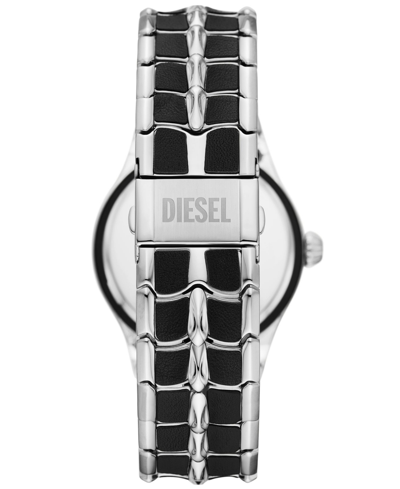 Shop Diesel Men's Vert Quartz Three Hand Date Black Leather And Silver-tone Stainless Steel Watch 44mm In Multicolor