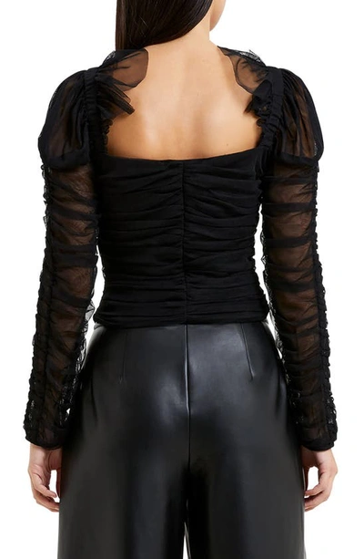 Shop French Connection Edrea Ruched Puff Shoulder Tulle Top In Blackout