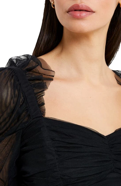 Shop French Connection Edrea Ruched Puff Shoulder Tulle Top In Blackout