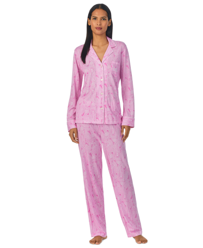 Shop Lauren Ralph Lauren Women's Paisley Knit Long-sleeve Top And Pajama Pants Set In Pink Paisley