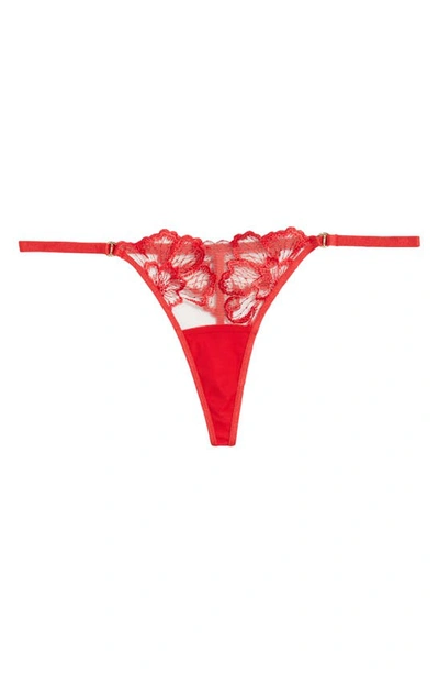 Shop Bluebella Catalina Embroidered Mesh Thong In Tomato Red/ Sheer