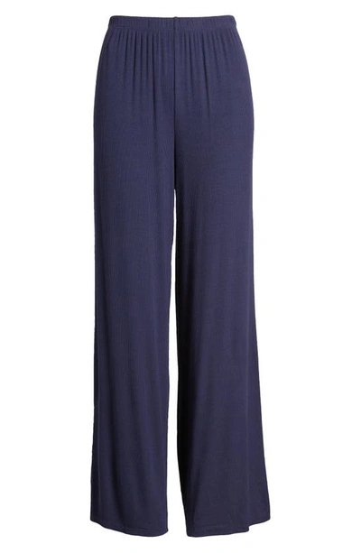 Shop Barefoot Dreams Ultra Soft Rib Wide Leg Pajama Pants In Blue Ink