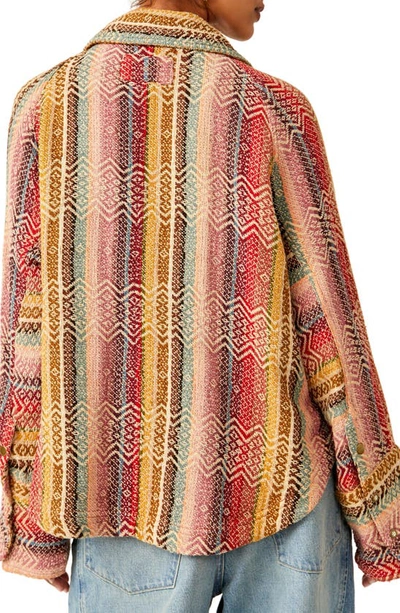 Shop Free People Rainbow Rays Cotton Snap-up Drawstring Cotton Overshirt In Sunset Comb0