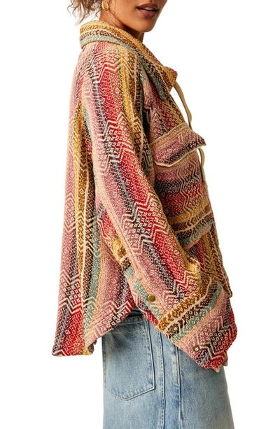 Free People Rainbow Rays Cotton Snap-up Drawstring Cotton Overshirt In Sunset Comb0