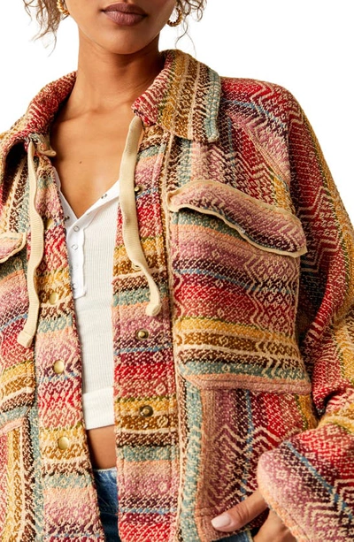 Free People Rainbow Rays Cotton Snap-up Drawstring Cotton Overshirt In Sunset Comb0