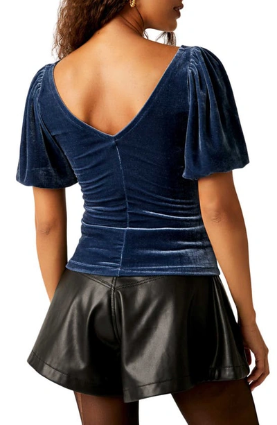 Shop Free People Ruched Velvet V-neck Top In Outerspace