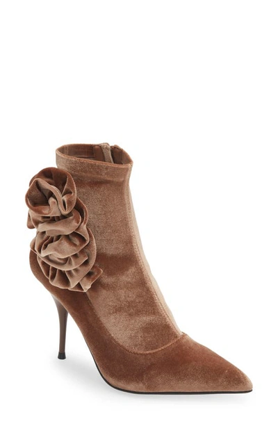Shop Jeffrey Campbell Florista Pointed Toe Bootie In Natural Crushed Velvet