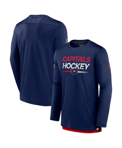 Shop Fanatics Men's  Navy Washington Capitals Authentic Pro Long Sleeve T-shirt
