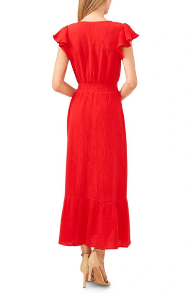 Shop Chaus Smocked Waist Double Gauze Midi Dress In Red