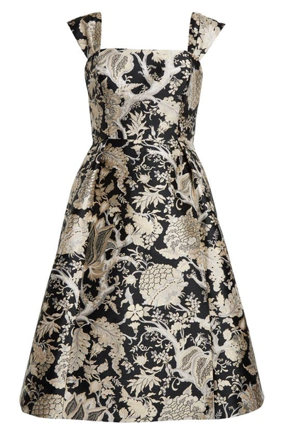 Shop Carolina Herrera Floral Jacquard Fit & Flare Midi Dress In Black/ White