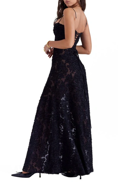 House Of Cb Seren Blush Lace-up Back Gown In Black