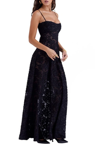 House Of Cb Seren Blush Lace-up Back Gown In Black