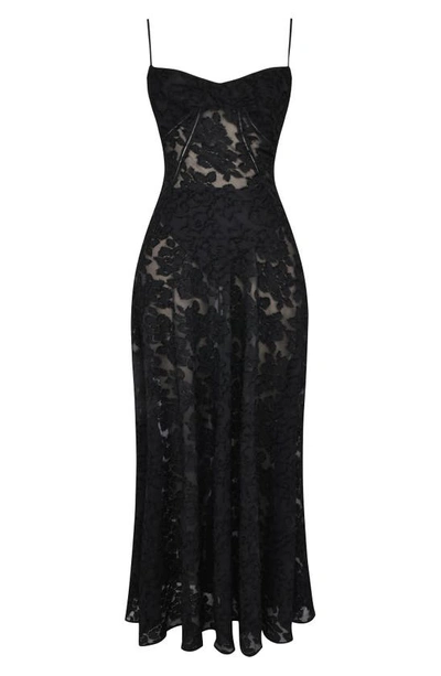 House Of Cb Seren Blush Lace-up Back Gown In Black