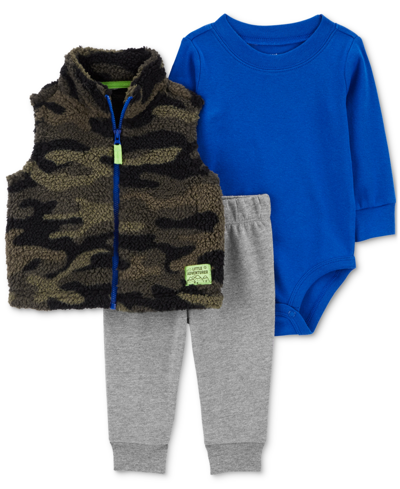 Shop Carter's Baby Boys 3-pc. Camouflage Full-zip Fleece Vest, Long-sleeve Bodysuit & Solid Pants Set In Multi