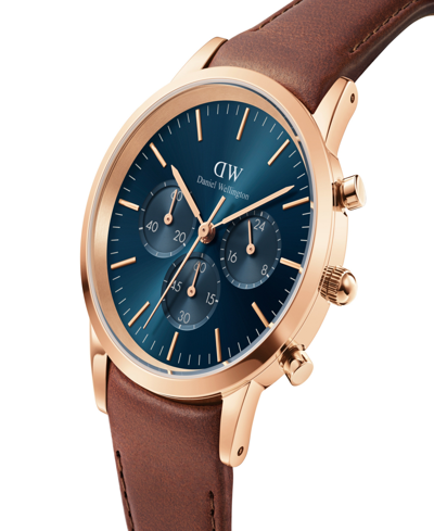 Daniel Wellington Men's Iconic Chronograph Saint Mawes Brown Leather Watch 42mm In Brown