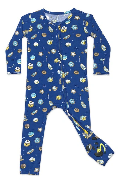 Shop Bellabu Bear Kids' Hanukkah Cookies Fitted One-piece Convertible Footie Pajamas In Blue