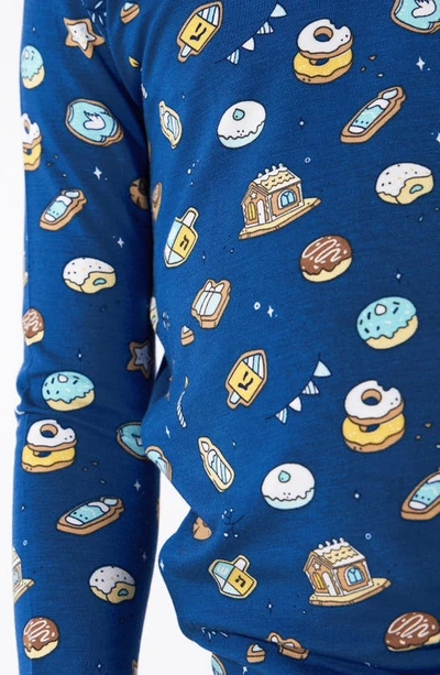 Shop Bellabu Bear Kids' Hanukkah Cookies Fitted One-piece Convertible Footie Pajamas In Blue