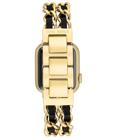 Shop Steve Madden Women's Gold-tone Alloy Double Chain And Black Faux Leather Bracelet Compatible With 42/44/45/ultra/ In Gold-tone,black