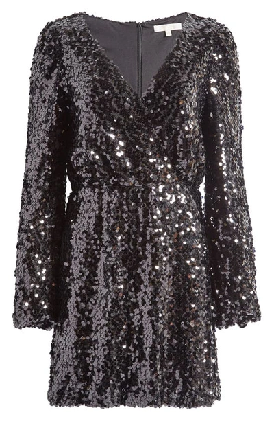 Shop Wayf Carrie Long Sleeve Sequin Minidress In Black Sequin