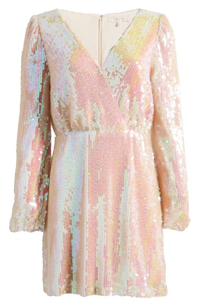 Shop Wayf Carrie Long Sleeve Sequin Minidress In Opal Sequin