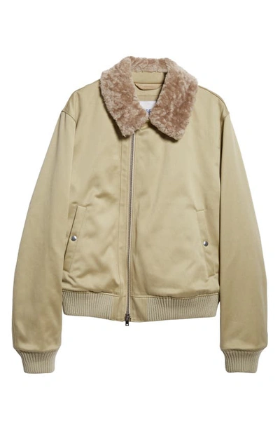 Burberry Shearling Trimmed Cotton Jacket In Hunter
