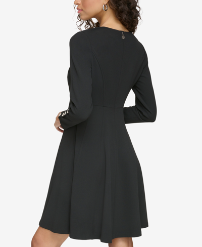 Shop Tommy Hilfiger Women's V-neck Button-sleeve Dress In Black