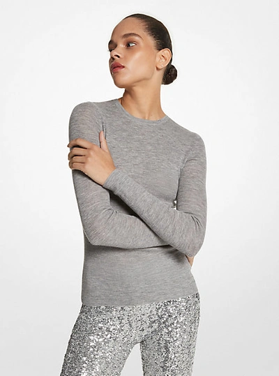Shop Michael Kors Hutton Featherweight Cashmere Sweater In Grey