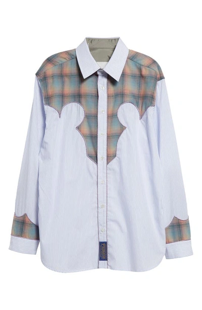 Shop Maison Margiela X Pendleton Décortiqué Long Sleeve Cotton Button-up Shirt In Blue Pink