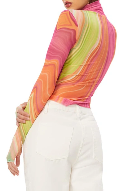 Afrm Zadie Mesh Turtleneck Top In Abstract Spring Wave