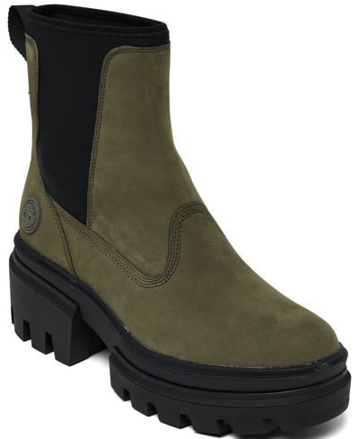 Shop Timberland Women's Everleigh Chelsea Boots From Finish Line In Deep Green Nubuck