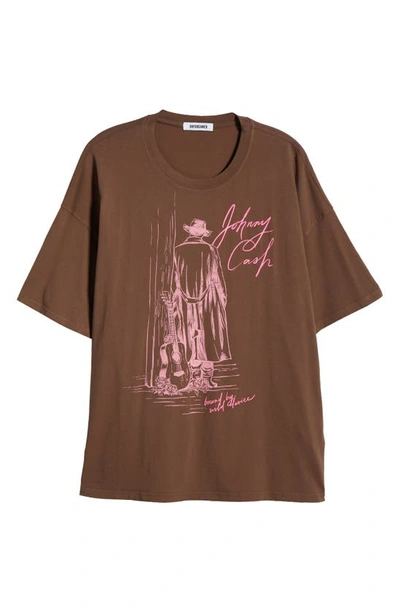 Shop Daydreamer Johnny Cash Wild Desire Cotton Graphic T-shirt In Chocolate