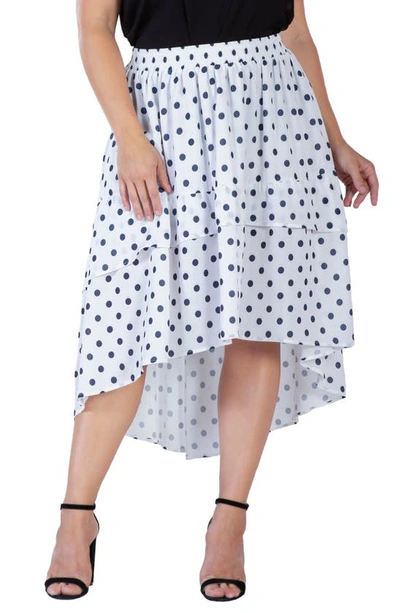 Shop S And P Polka Dot Tiered High-low Skirt In Blue Polka Dot